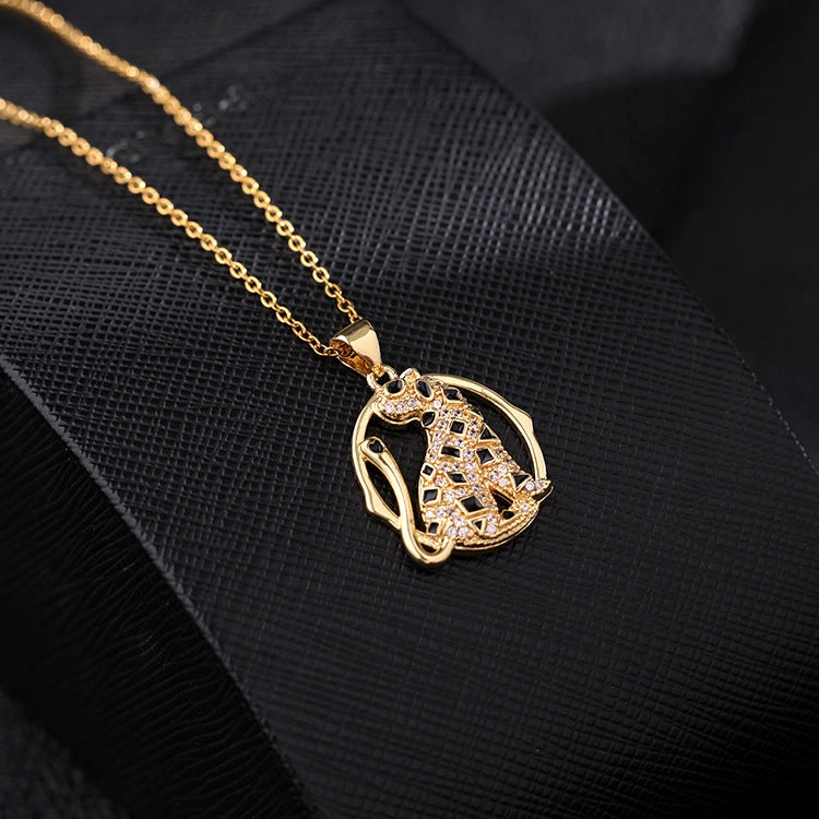 Wholesale Gold Plated Micro Paved Zircon Oil Drip Animal Pendant Necklaces