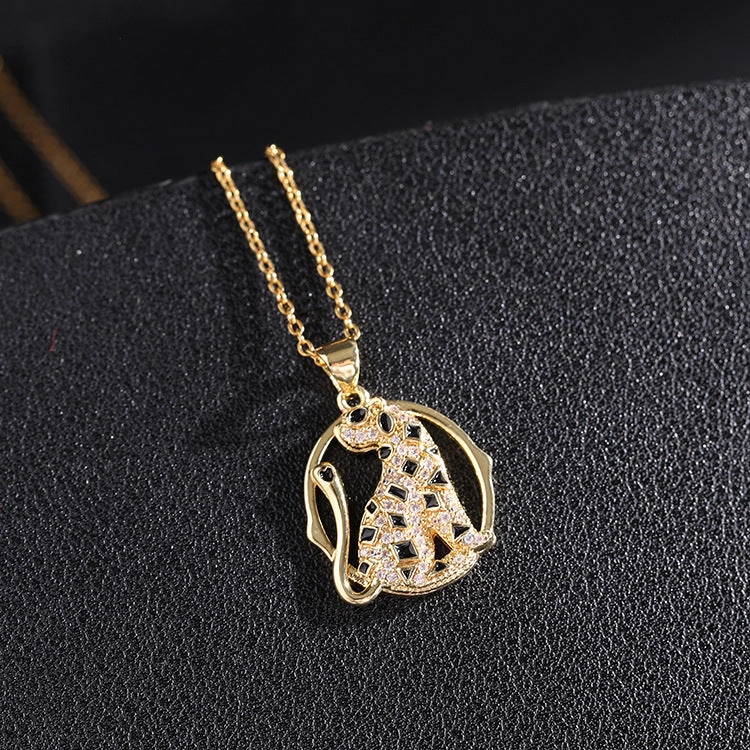 Wholesale Gold Plated Micro Paved Zircon Oil Drip Animal Pendant Necklaces
