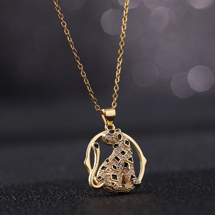 Wholesale Gold Plated Micro Paved Zircon Oil Drip Animal Pendant Necklaces