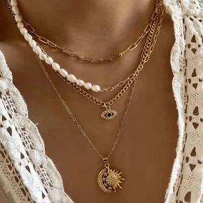 Wholesale Gold Plated Pearl Eye Alloy Necklaces
