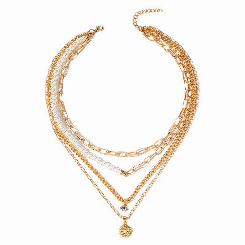 Wholesale Gold Plated Pearl Eye Alloy Necklaces