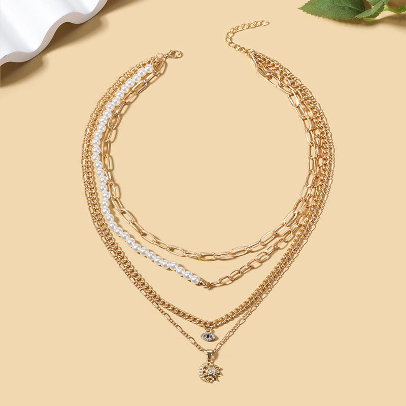 Wholesale Gold Plated Pearl Eye Alloy Necklaces