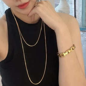 Wholesale Gold-plated square snake bone chain titanium steel necklace