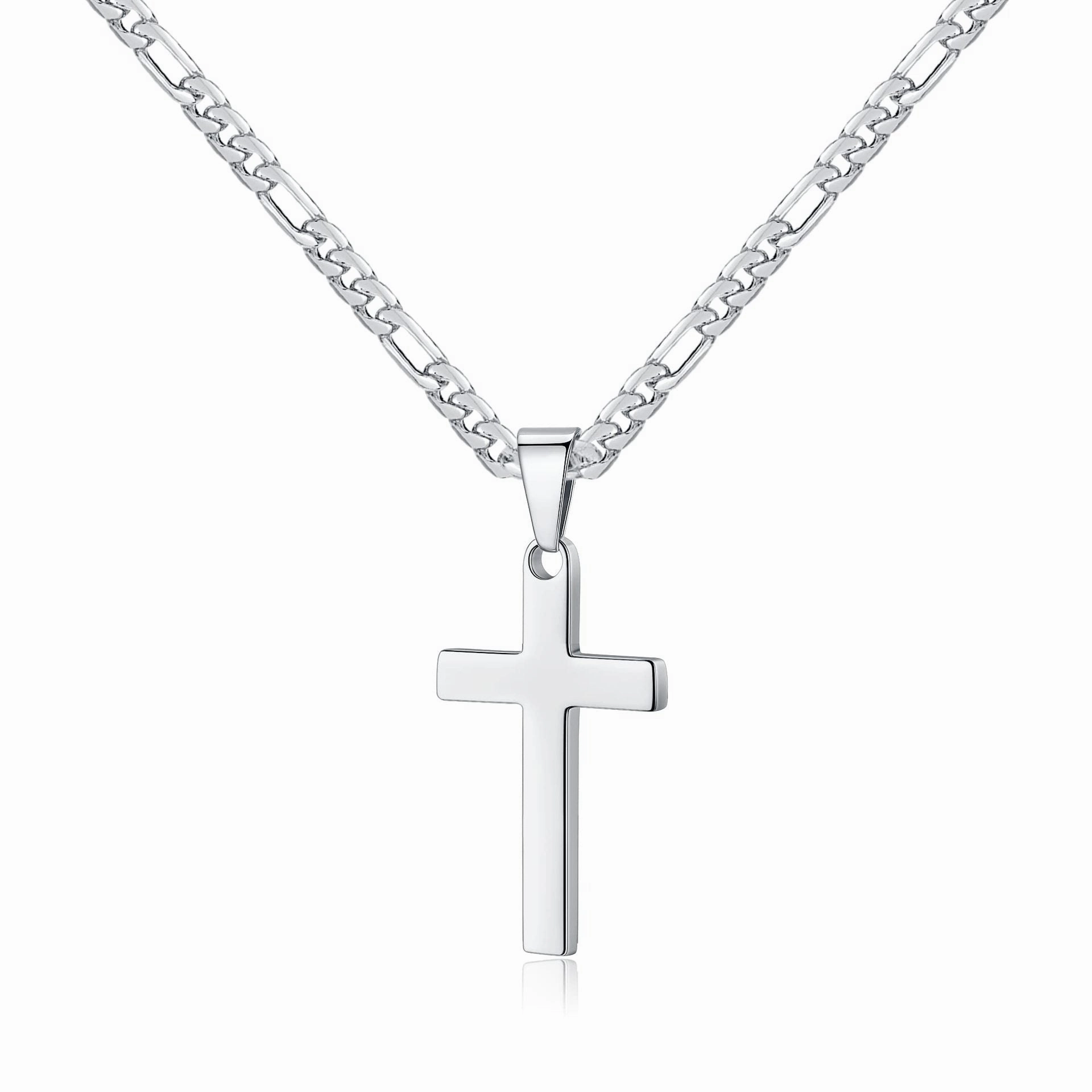 Wholesale Gold Plated Stainless Steel Cross Necklace Men's Figaro Chain