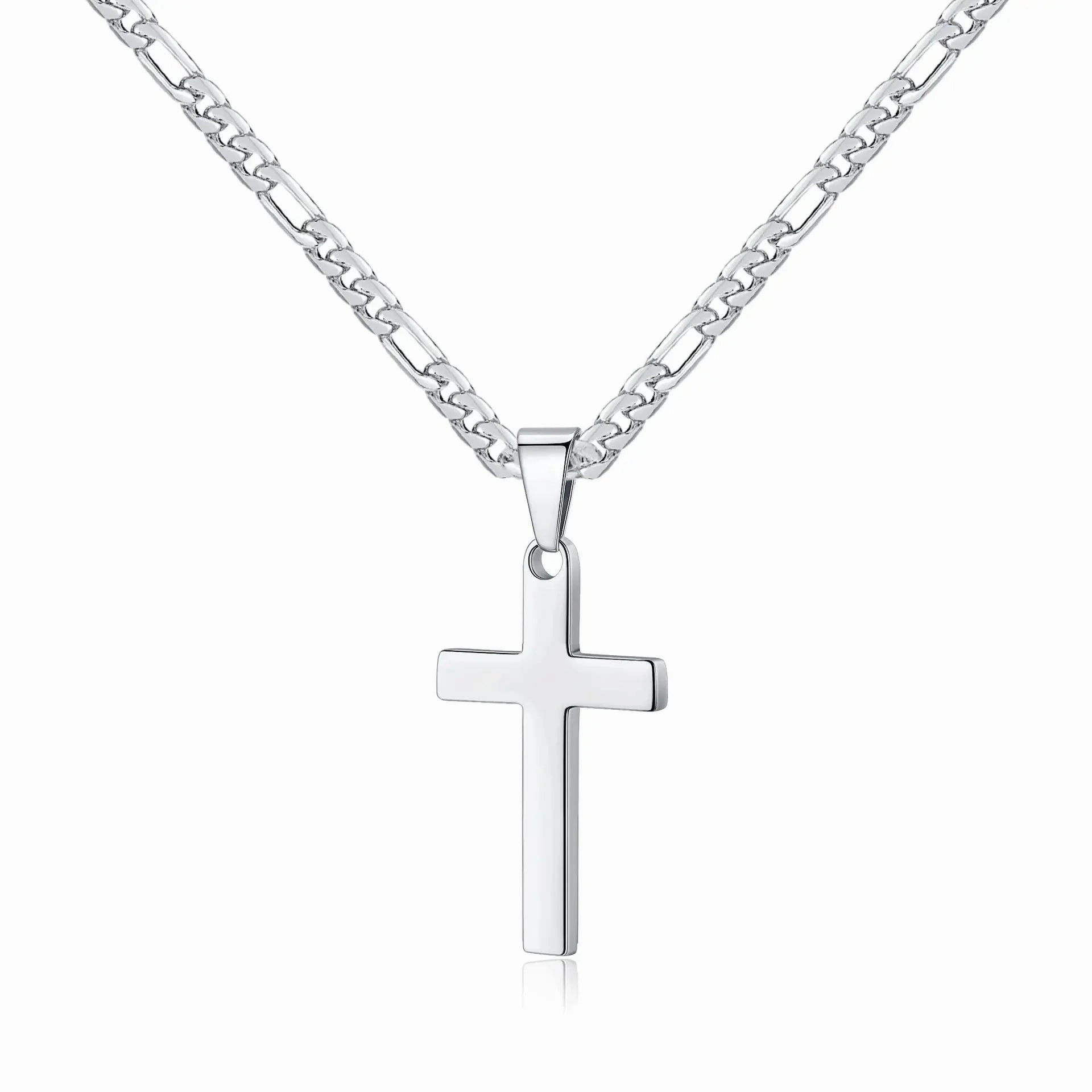 Wholesale Gold Plated Stainless Steel Cross Necklace Men's Figaro Chain