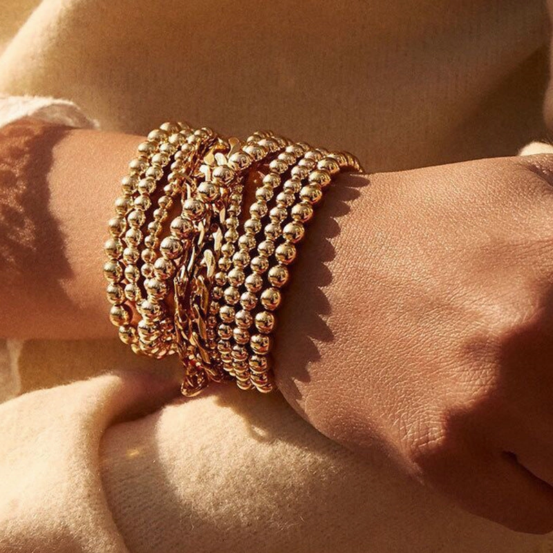 Wholesale Gold Plated Stretch Multilayer Stackable Bead Bracelet