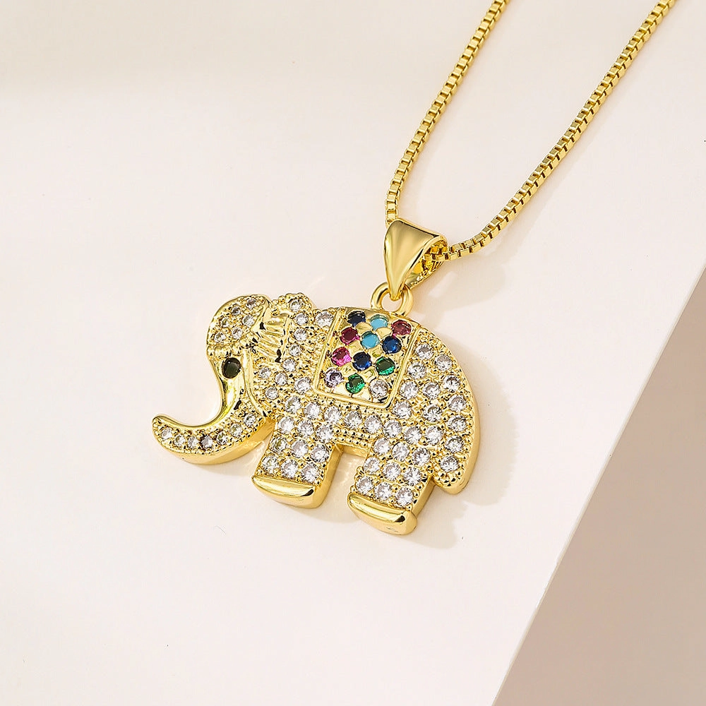 Wholesale Gold Plated Zircon Elephant Copper Necklaces