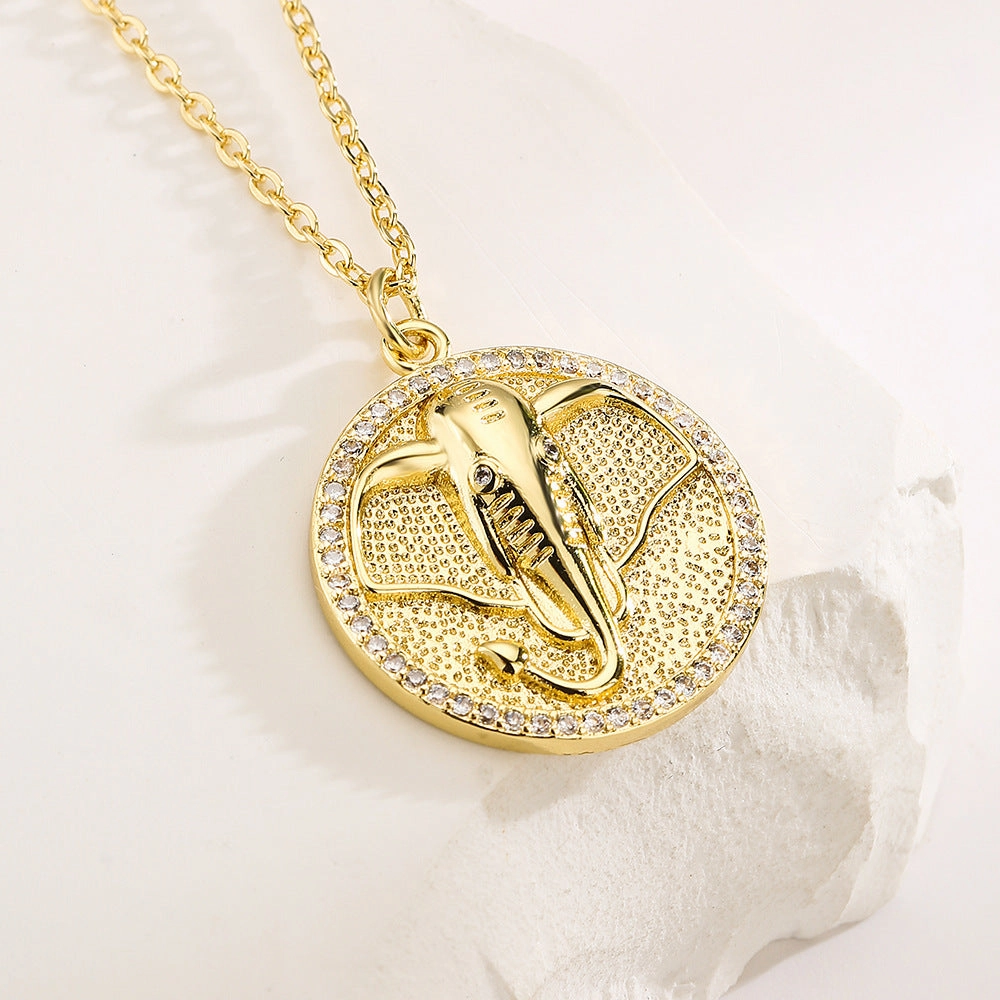 Wholesale Gold Plated Zircon Elephant Copper Necklaces