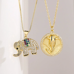 Wholesale Gold Plated Zircon Elephant Copper Necklaces