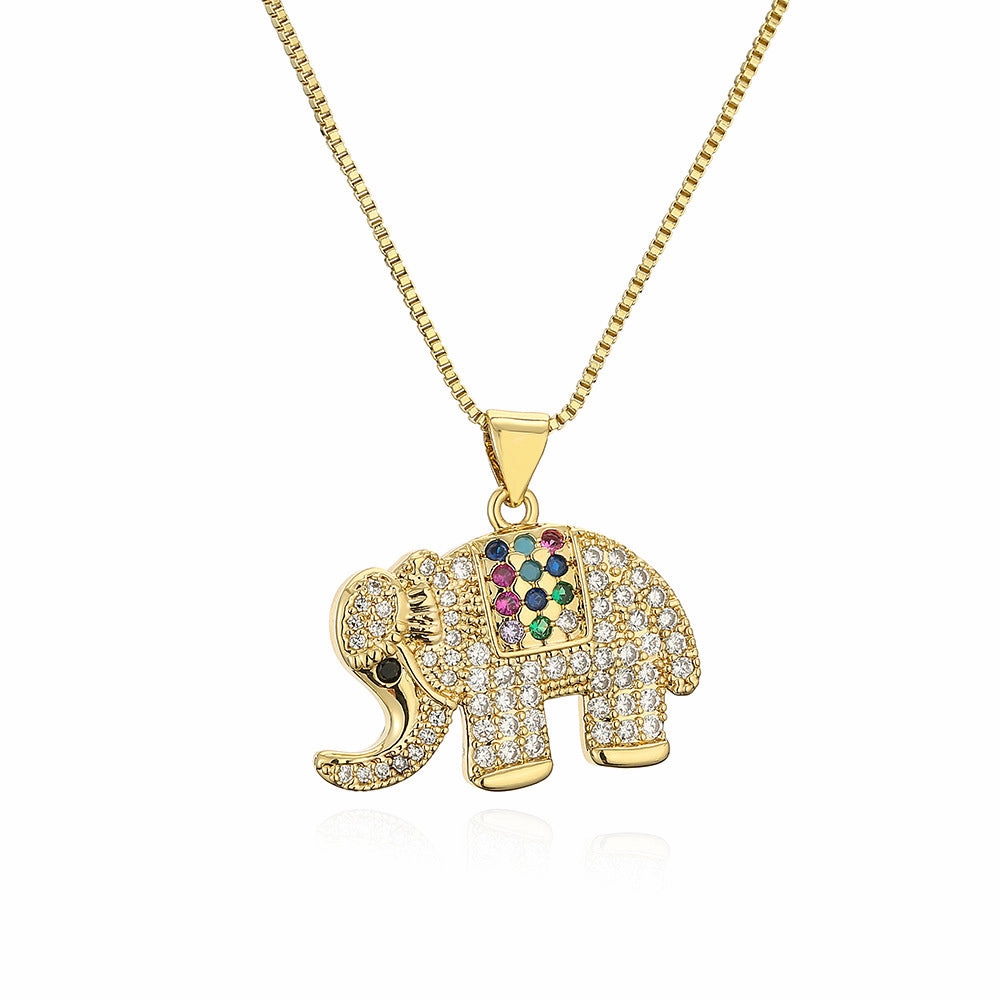 Wholesale Gold Plated Zircon Elephant Copper Necklaces