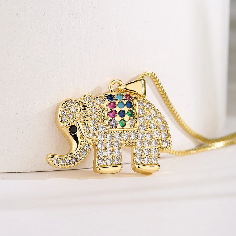 Wholesale Gold Plated Zircon Elephant Copper Necklaces