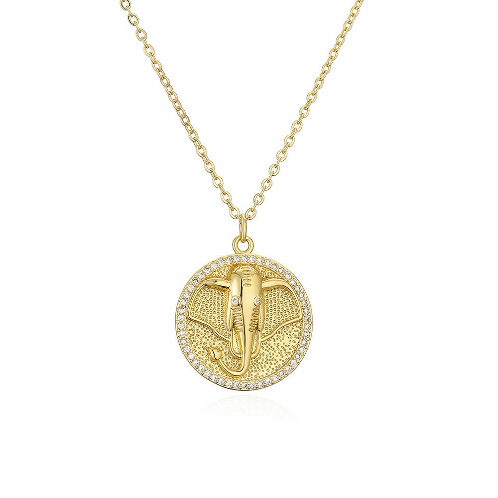 Wholesale Gold Plated Zircon Elephant Copper Necklaces