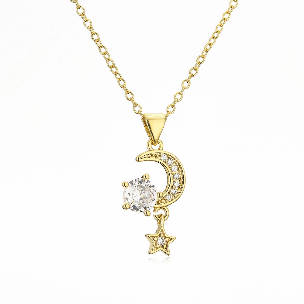 Wholesale Gold Plated Zircon Sun Moon Star Copper Necklaces
