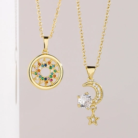 Wholesale Gold Plated Zircon Sun Moon Star Copper Necklaces