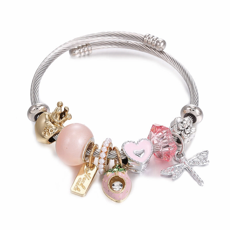 Wholesale Golden Eight-pointed Star Pink Love DIY Stainless Steel Bracelet