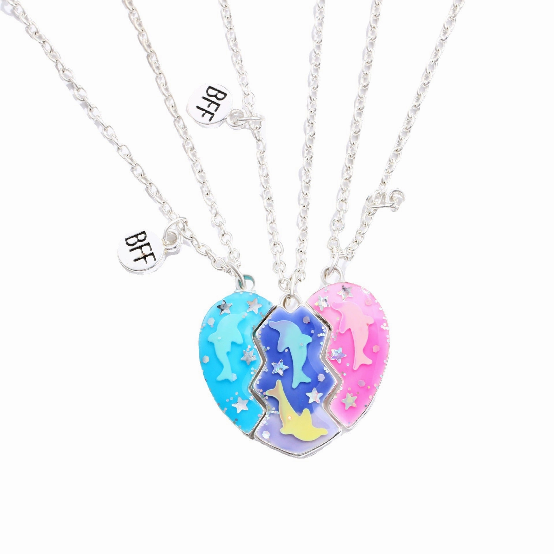 Wholesale Good Friends Kids Dolphin Drip Oil Magnet Stitching Heart Alloy Necklaces