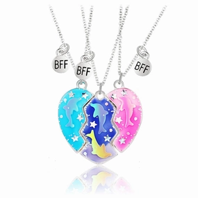 Wholesale Good Friends Kids Dolphin Drip Oil Magnet Stitching Heart Alloy Necklaces