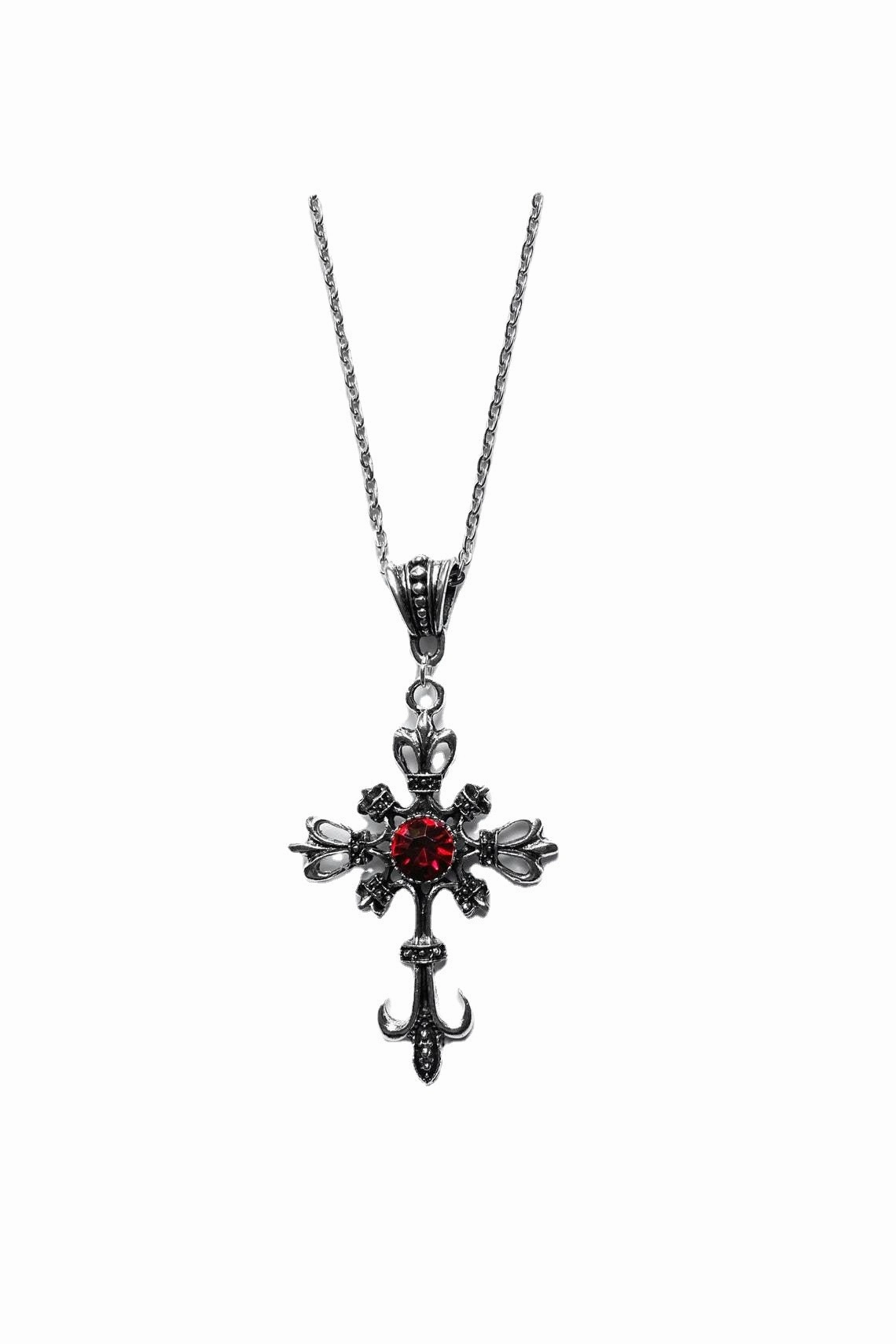 Wholesale Goth Theme Vintage Ruby Cross Alloy Necklaces