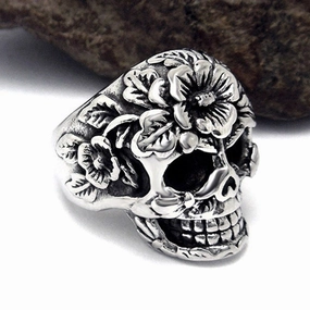 Wholesale Gothic Floral Skull Alloy Men Rings