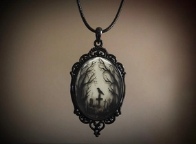 Wholesale Gothic Raven Cross Glass Pendant Alloy Necklaces