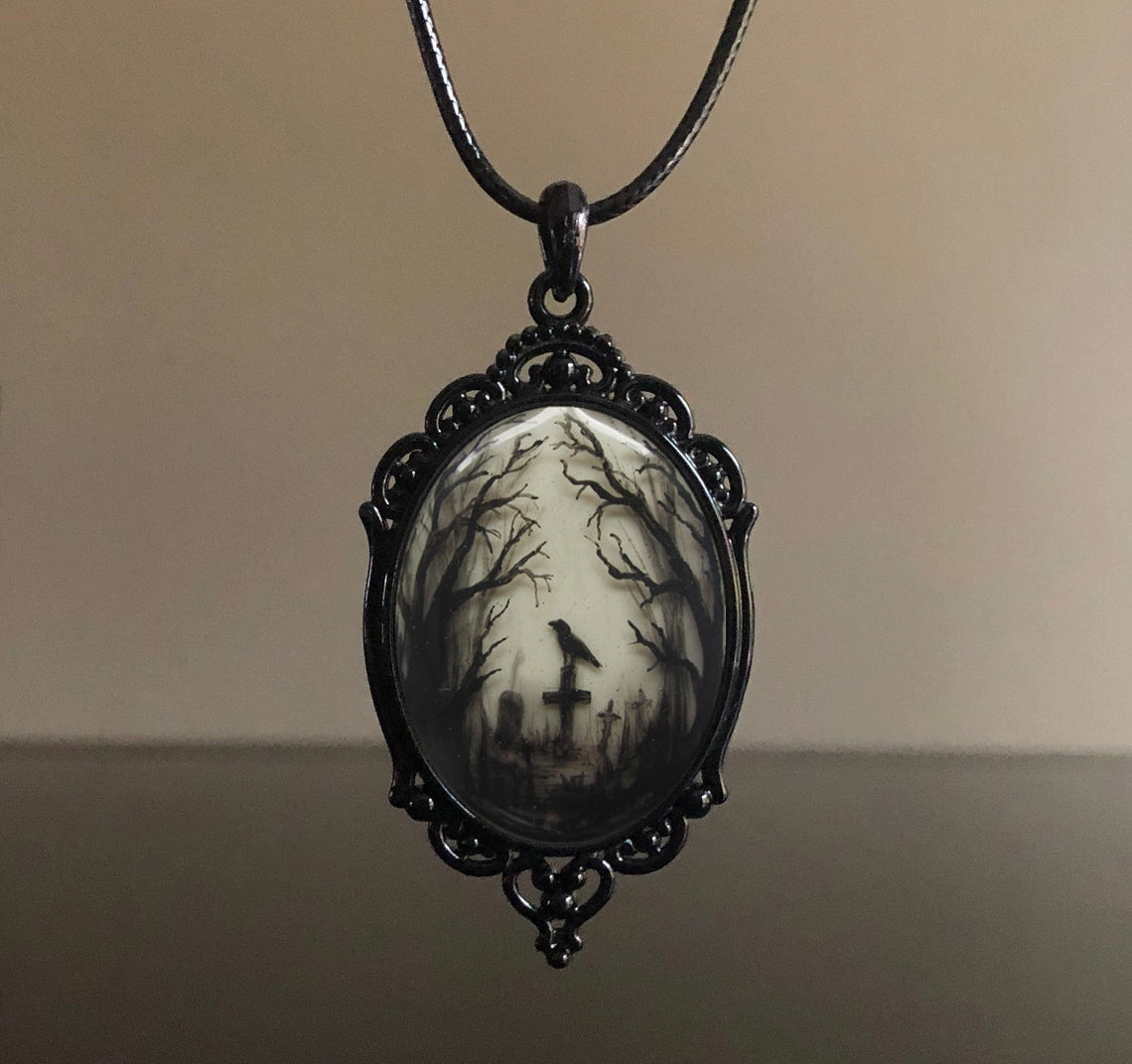 Wholesale Gothic Raven Cross Glass Pendant Alloy Necklaces