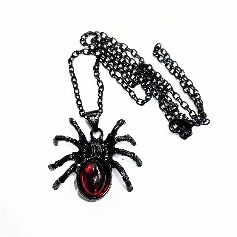 Wholesale Gothic Red Crystal Cute Spider Pendant Alloy Necklaces