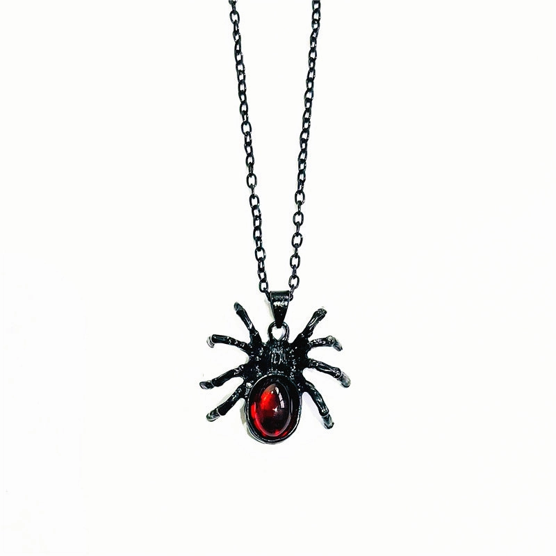 Wholesale Gothic Red Crystal Cute Spider Pendant Alloy Necklaces
