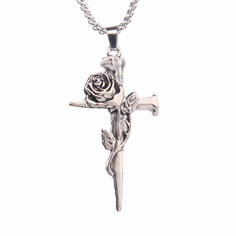 Wholesale Gothic Retro Rose Stainless Steel Necklace
