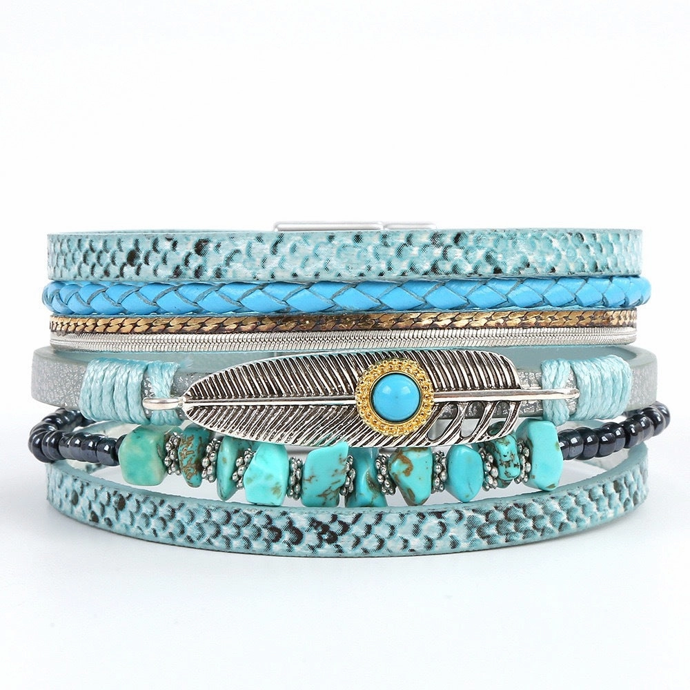 Wholesale Gravel Bohemian Plant Leaf Vintage Minimalist Natural Stone Bracelet