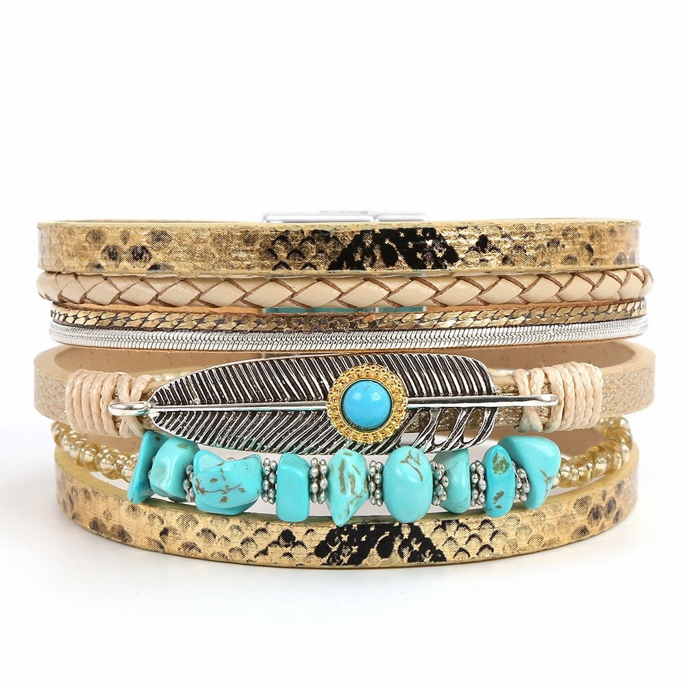 Wholesale Gravel Bohemian Plant Leaf Vintage Minimalist Natural Stone Bracelet