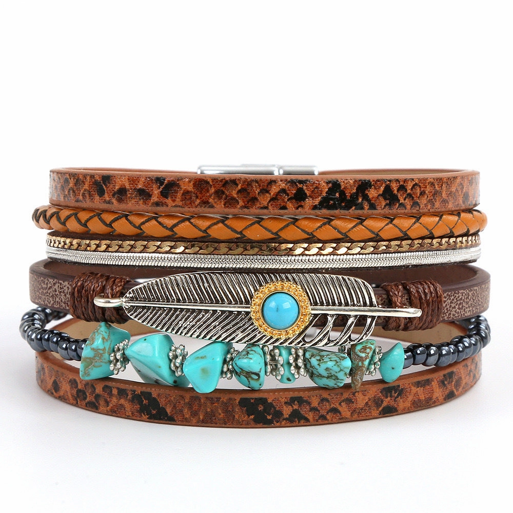 Wholesale Gravel Bohemian Plant Leaf Vintage Minimalist Natural Stone Bracelet