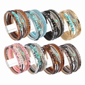 Wholesale Gravel Bohemian Plant Leaf Vintage Minimalist Natural Stone Bracelet
