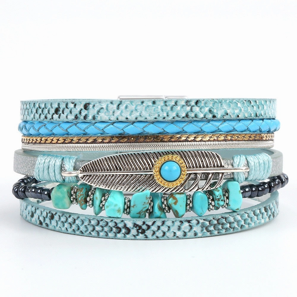 Wholesale Gravel Bohemian Plant Leaf Vintage Minimalist Natural Stone Bracelet