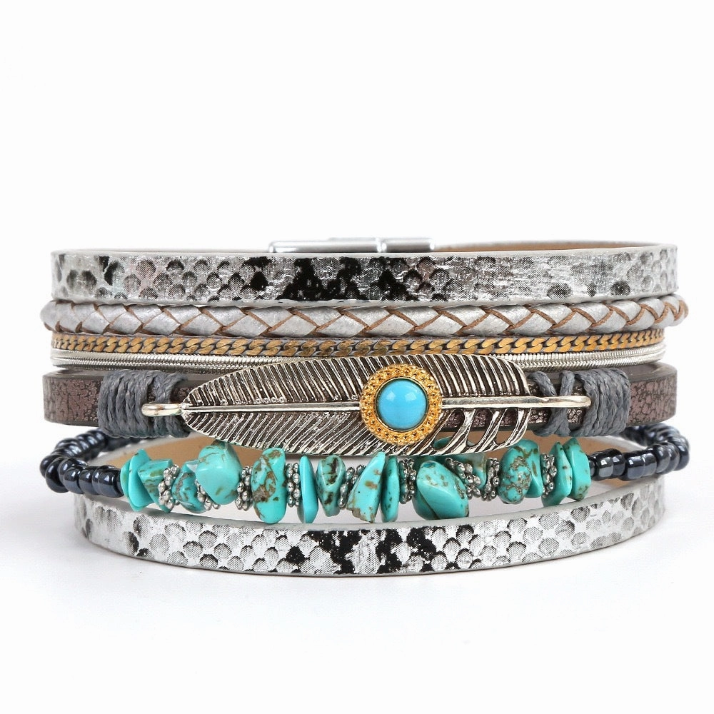 Wholesale Gravel Bohemian Plant Leaf Vintage Minimalist Natural Stone Bracelet