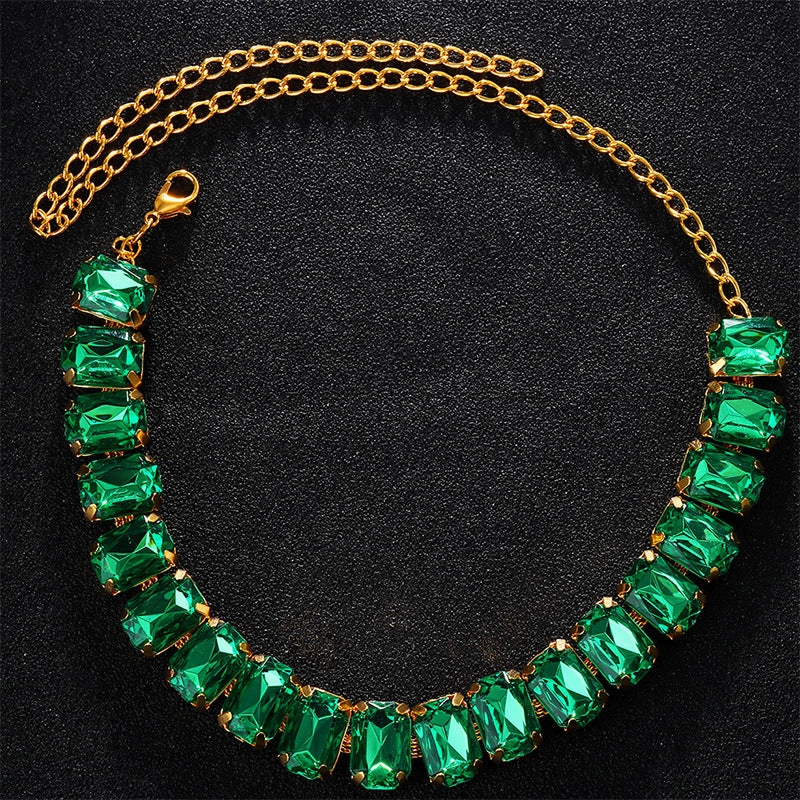 Wholesale Green Diamond Luxury Exaggerated Full Diamond Clavicle Necklaces