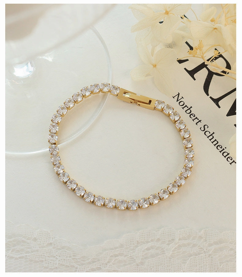 Wholesale Gypsophila Zircon Titanium Steel 18K Gold Plated Bracelet
