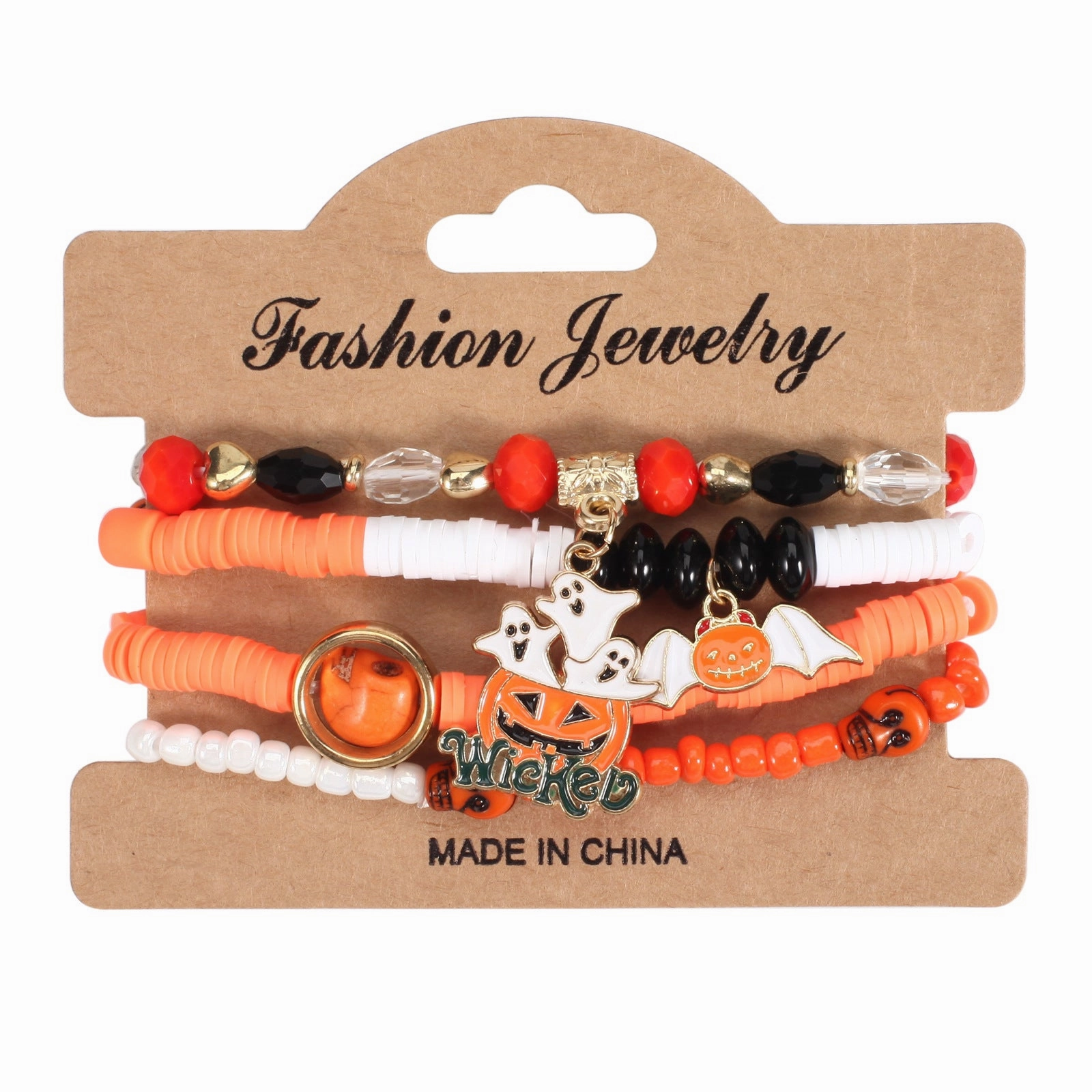Wholesale Halloween Multi-layer Bat Pumpkin Spider Glass Clay Beaded Bracelet