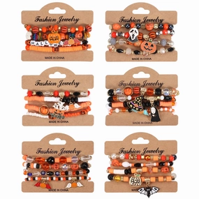 Wholesale Halloween Multi-layer Bat Pumpkin Spider Glass Clay Beaded Bracelet