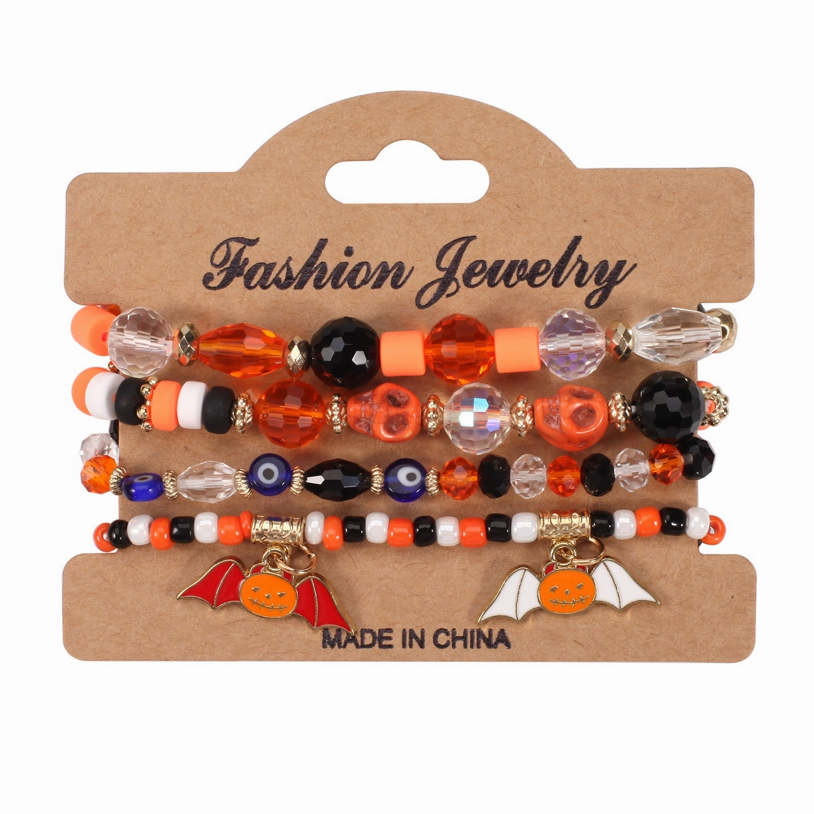 Wholesale Halloween Multi-layer Bat Pumpkin Spider Glass Clay Beaded Bracelet