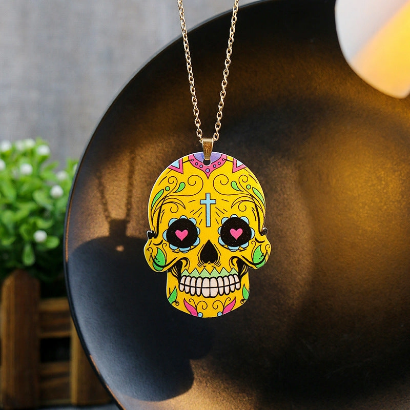 Wholesale Halloween Resin Personalized Skull Pendant Necklace