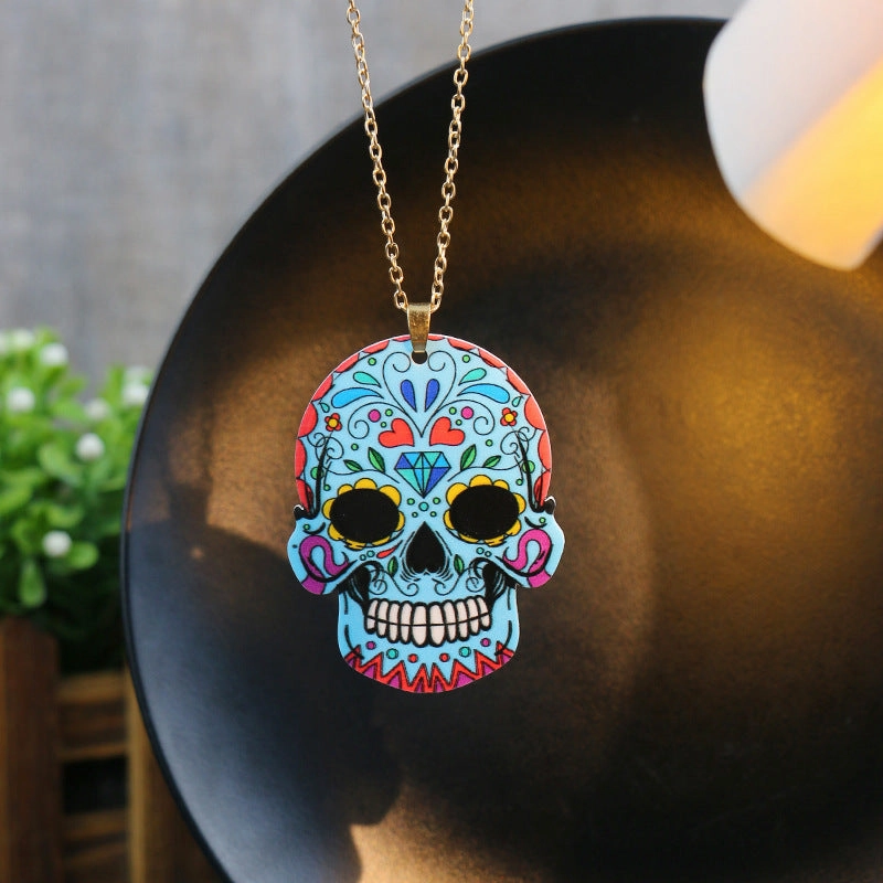Wholesale Halloween Resin Personalized Skull Pendant Necklace