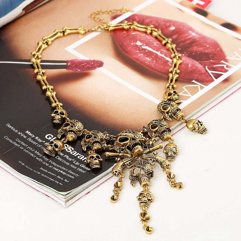 Wholesale Halloween Retro Skull Alloy Necklace