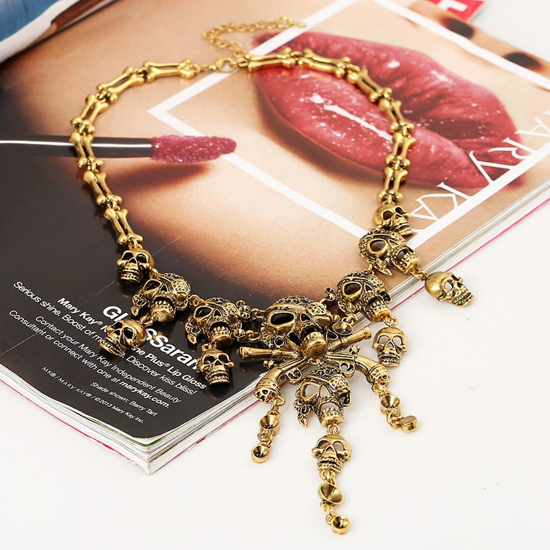 Wholesale Halloween Retro Skull Alloy Necklace