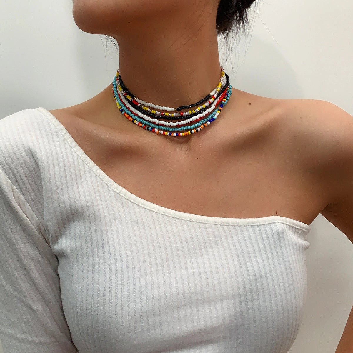 Wholesale Handmade Beaded Mixed Color Rice Bead Necklace