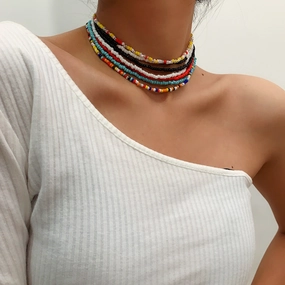Wholesale Handmade Beaded Mixed Color Rice Bead Necklace