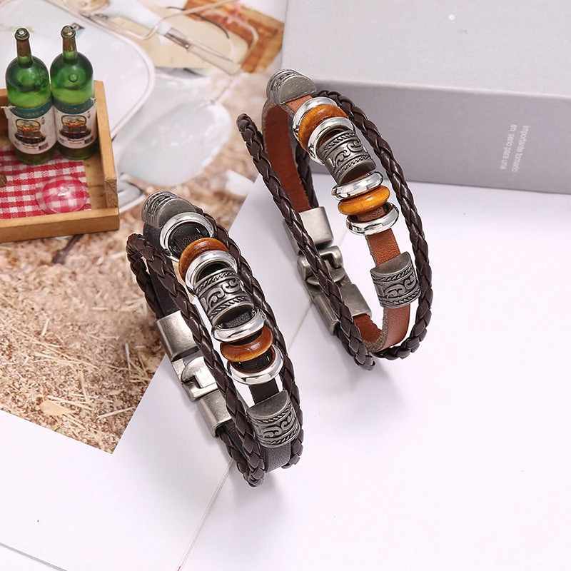 Wholesale Handmade Beaded Multi-layered Leather Bracelet