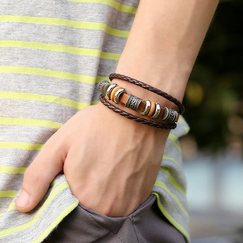 Wholesale Handmade Beaded Multi-layered Leather Bracelet