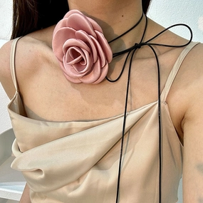 Wholesale Handmade Fabric Flower Bandage Wax Rope Necklaces