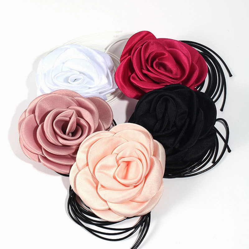 Wholesale Handmade Fabric Flower Bandage Wax Rope Necklaces