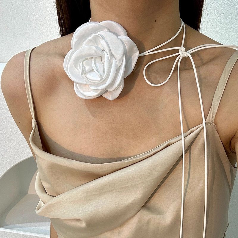 Wholesale Handmade Fabric Flower Bandage Wax Rope Necklaces